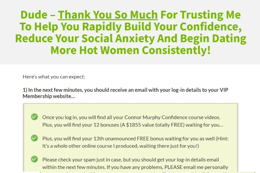 Connor Murphy - Thank You Page After Sale